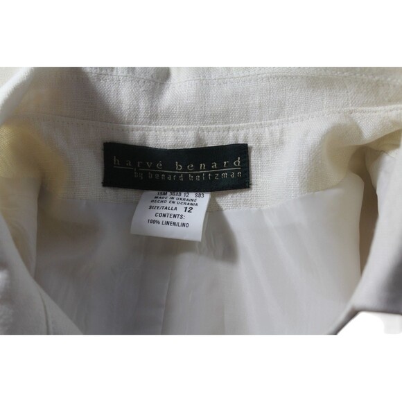 Harve Benard Blouse Linen Top Womens 12 Ivory Long Sleeves Size 12 - Picture 6 of 6